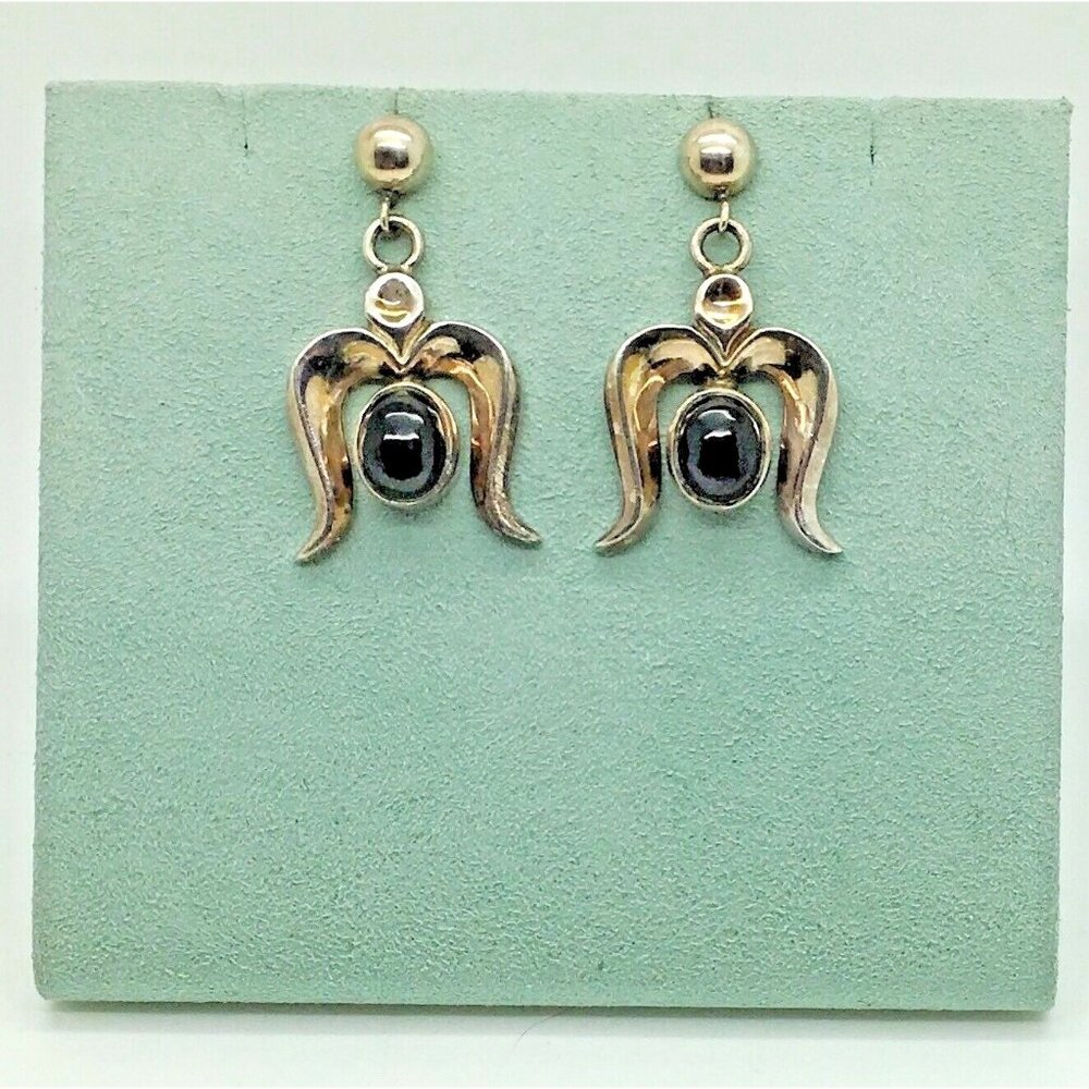 Taxco Sterling  Silver Black Onyx Earrings Mid Century Modern Modernist TA -11